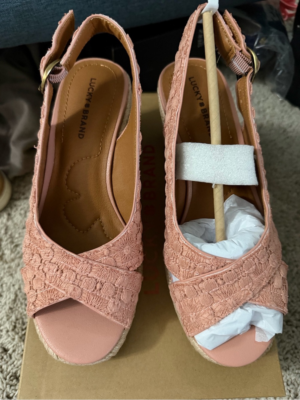 Lucky Brand Coral Pink Lace Slingback Wedges